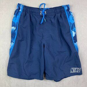 Vintage Nike Mens Swim Trunks Medium Blue Solid Floral Board Shorts Colorblock
